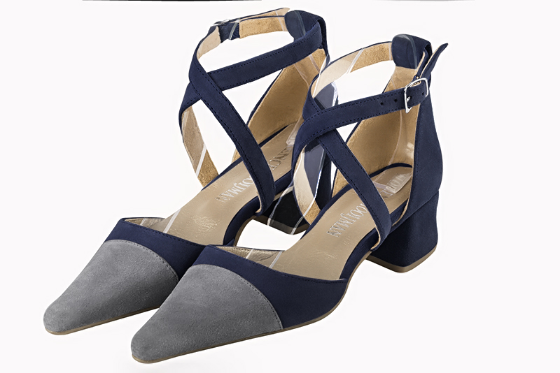 Chaussure femme brides gris tourterelle et bleu marine